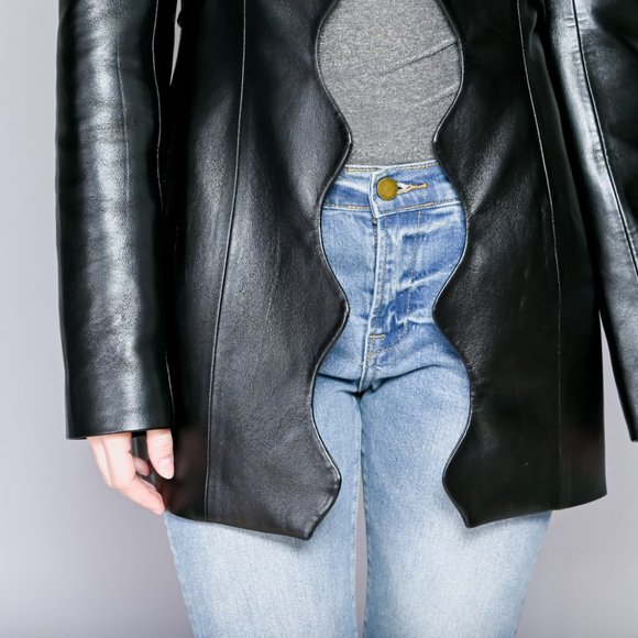 MATERIEL Tbilisi Wave Scalloped Edge Faux-Leather Jacket - Picture 3 of 7